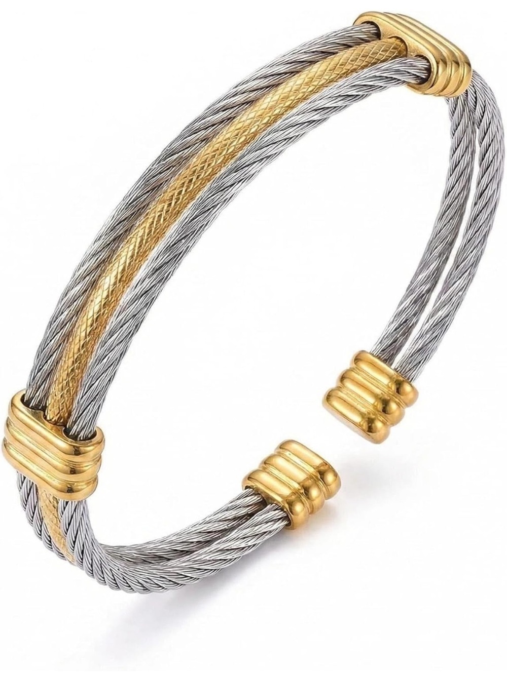 Gold and Silver Cable Cuff Bracelet - man Jewelry